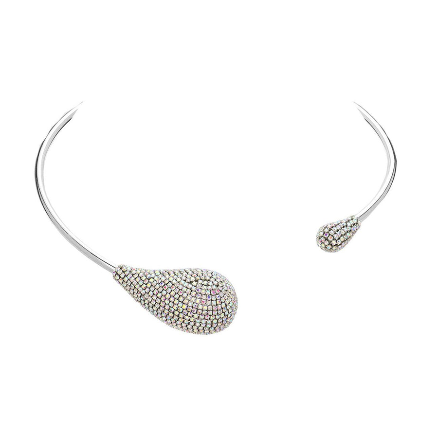 Glittering Gold Stone Paved Teardrop Tip Evening Choker Necklace