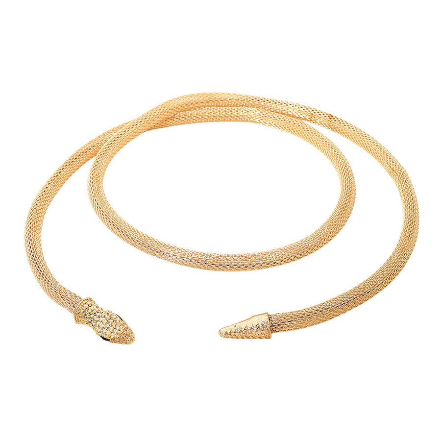 Elegant Gold Textured Mesh Metal Snake Choker Necklace