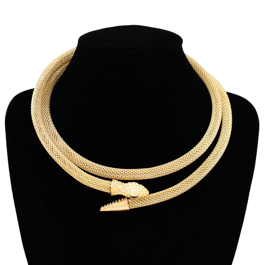 Elegant Gold Textured Mesh Metal Snake Choker Necklace