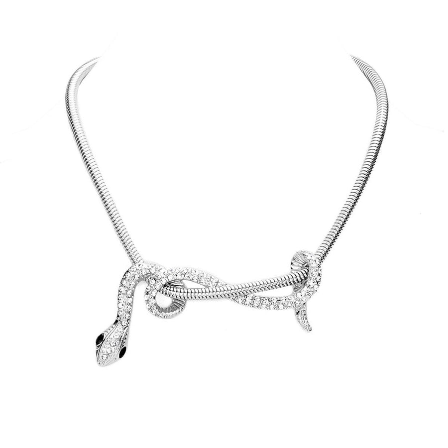 Glittering Silver Snake Pendant Necklace