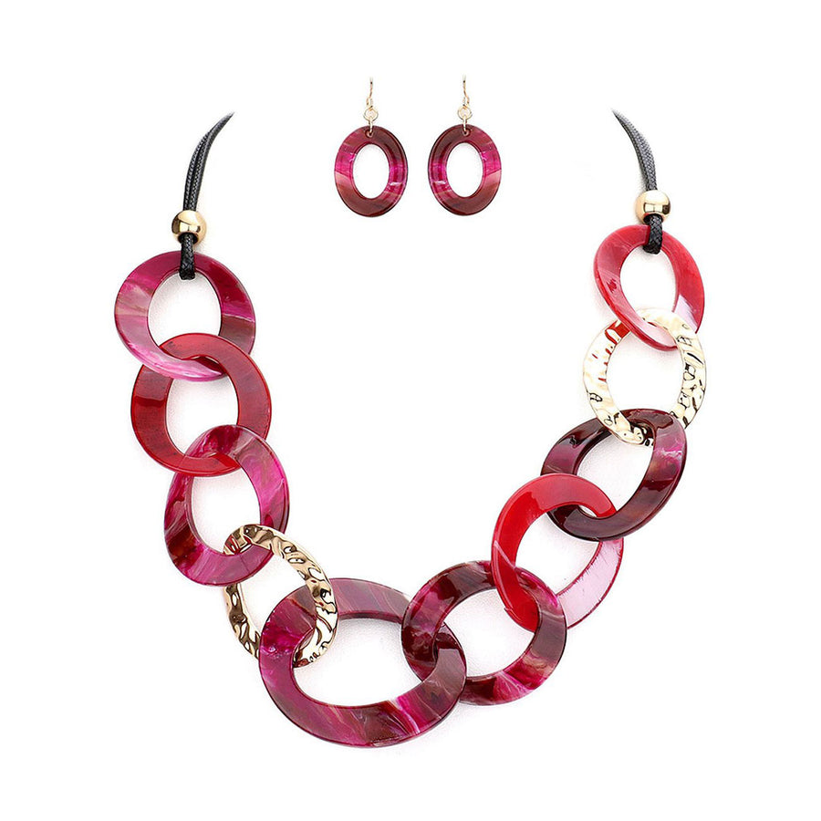 Lustrous Purple Fuchsia Chunky Chain Link Statement Necklace Set