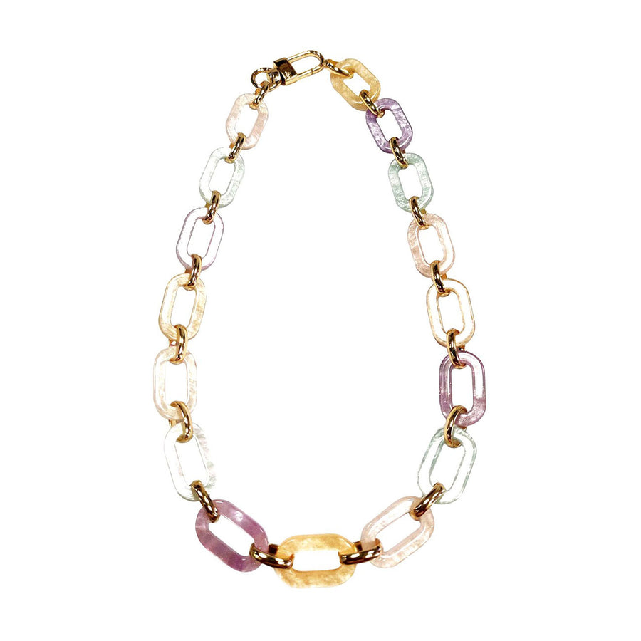 Lustrous Multi Pastel Color Oval Link Necklace Set