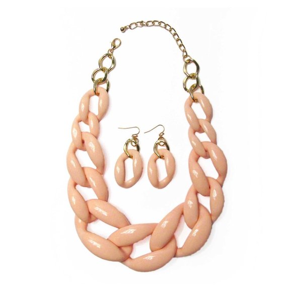 Pink Chunky Link Statement Necklace Set