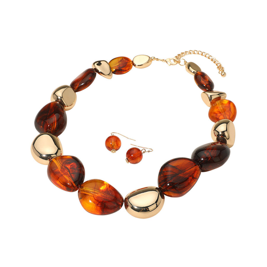 Brown Chunky Resin Metal Beaded Necklace