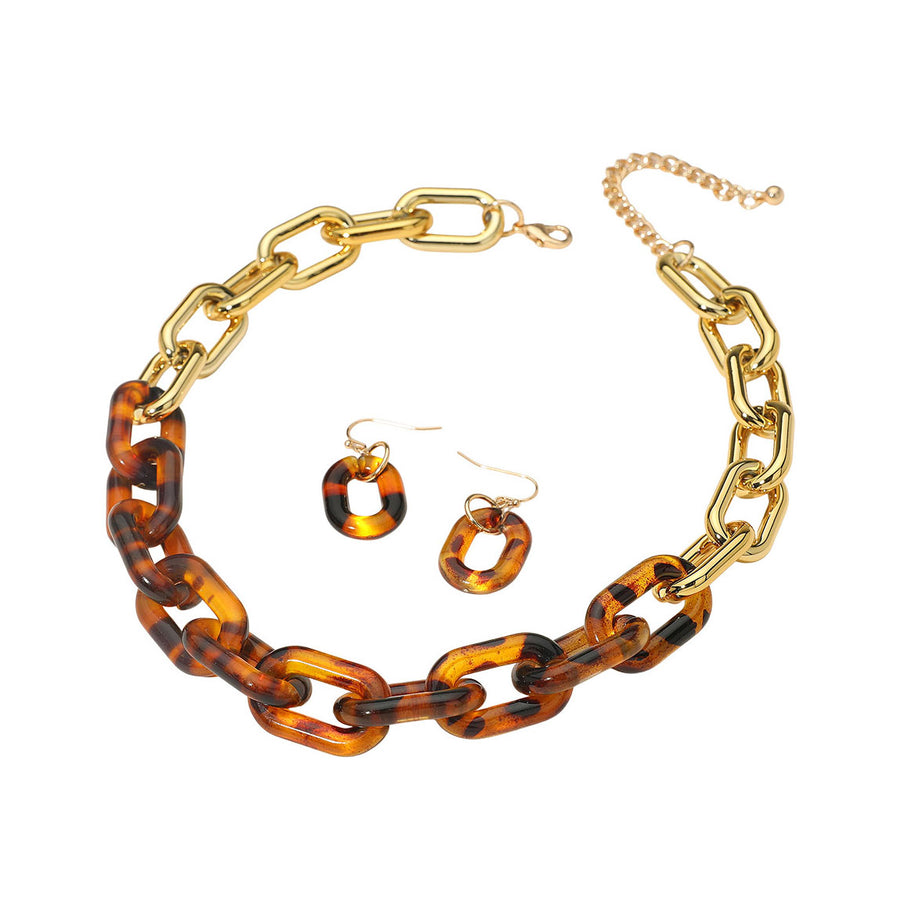 Bold Tortoise Resin Chunky Chain Link Necklace