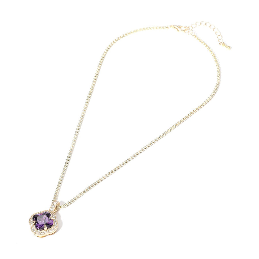 Amethyst Quatrefoil CZ Stone Pendant Necklace