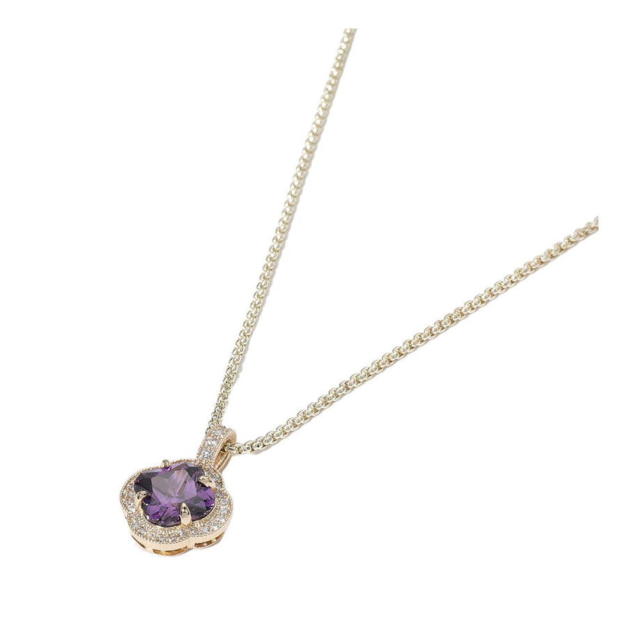 Amethyst Quatrefoil CZ Stone Pendant Necklace