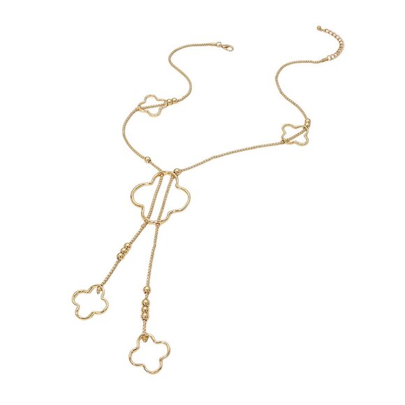 Gold Metal Clover Long Chain Necklace