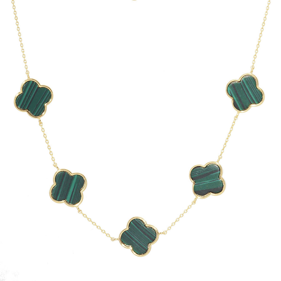 Dazzling Green Quatrefoil Clover Chain Link Statement Necklace