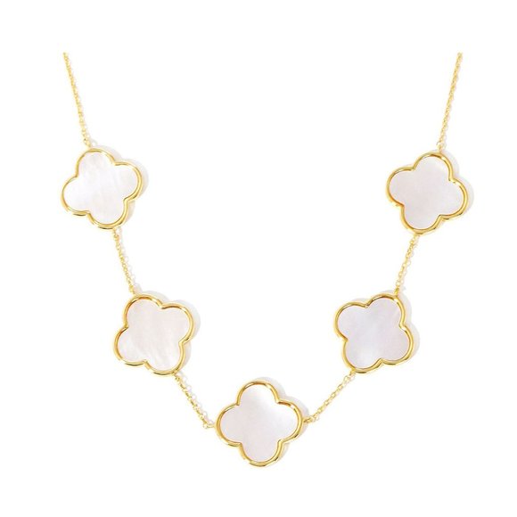 Mother Of Pearl Clover Chain Link Necklace