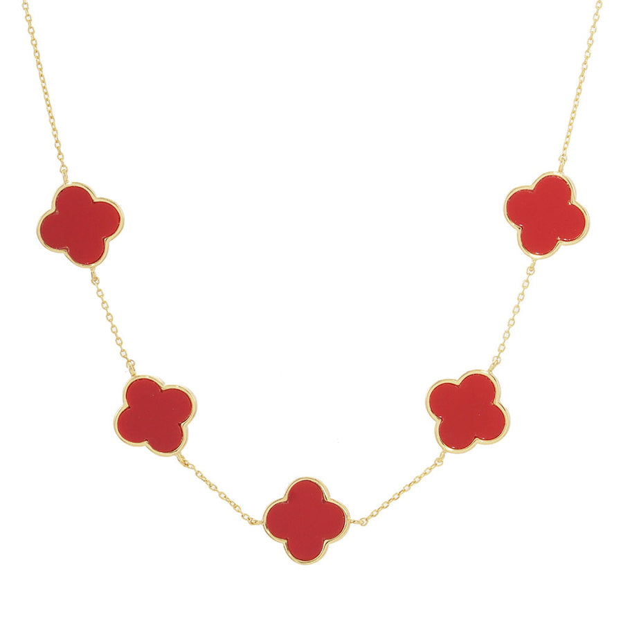 Dazzling Green Quatrefoil Clover Chain Link Statement Necklace