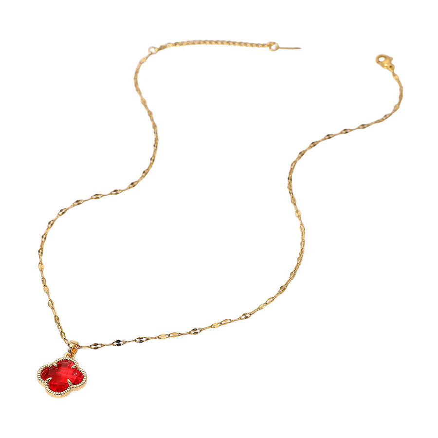 Green Clover Stone Pendant Chain Necklace