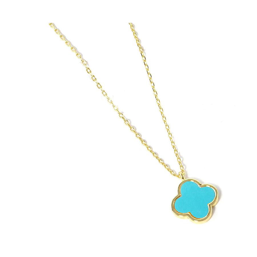 Dazzling Turquoise Blue Quatrefoil Clover Pendant Necklace