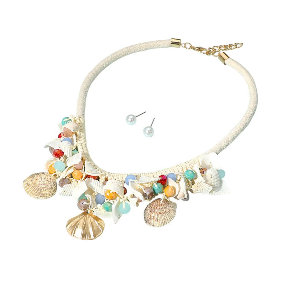Boho Seashell Colorful Beads Charm Threaded Statement Necklace