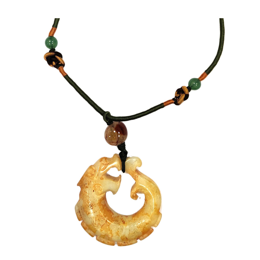 Stunning Vintage Jade Kui Dragon Silk Cord Pendant Necklace