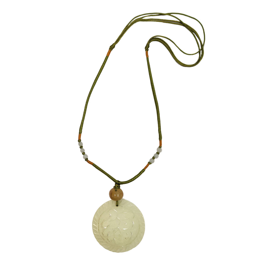 Jumbo Round Fook Jade Silk Cord Pendant Necklace