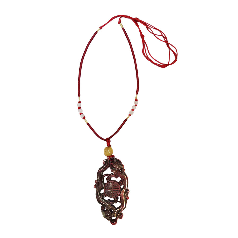 Classic Brown Wood Silk Cord Pendant Necklace