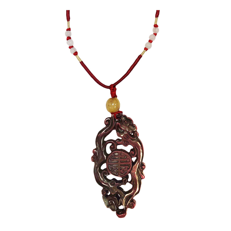 Classic Brown Wood Silk Cord Pendant Necklace