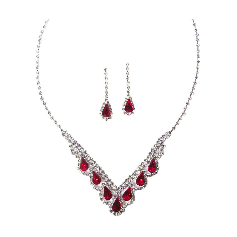 Dazzling Red Rhinestone Statement Necklace Set