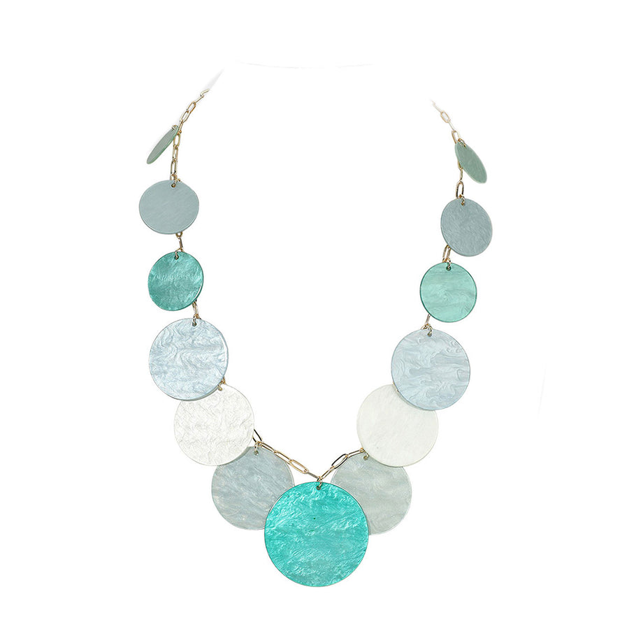 Turquoise Celluloid Acetate Disc Charm Necklace