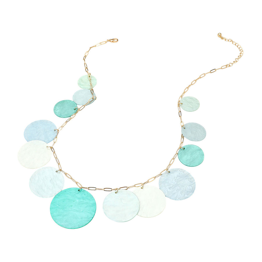 Turquoise Celluloid Acetate Disc Charm Necklace