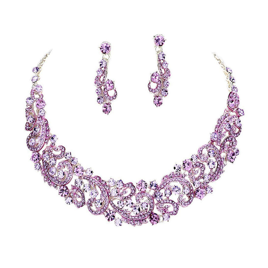 Sparkling Amethyst Purple Bubble Rhinestone Crystal Necklace Set