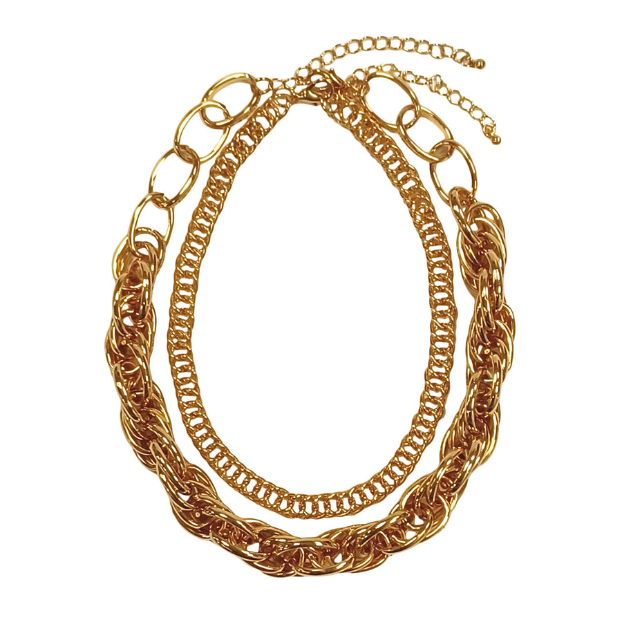 Stunning Double Gold Metallic Chain Link Necklace