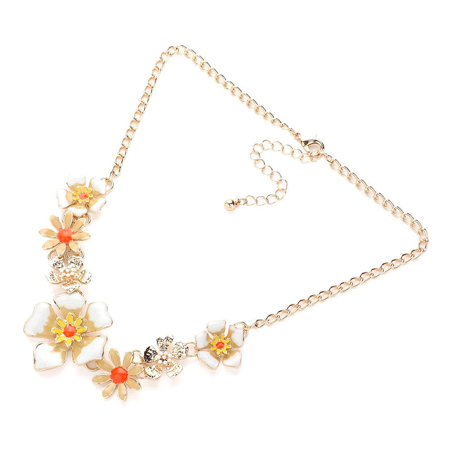 Romantic Enamel Blue Floral Necklace Set