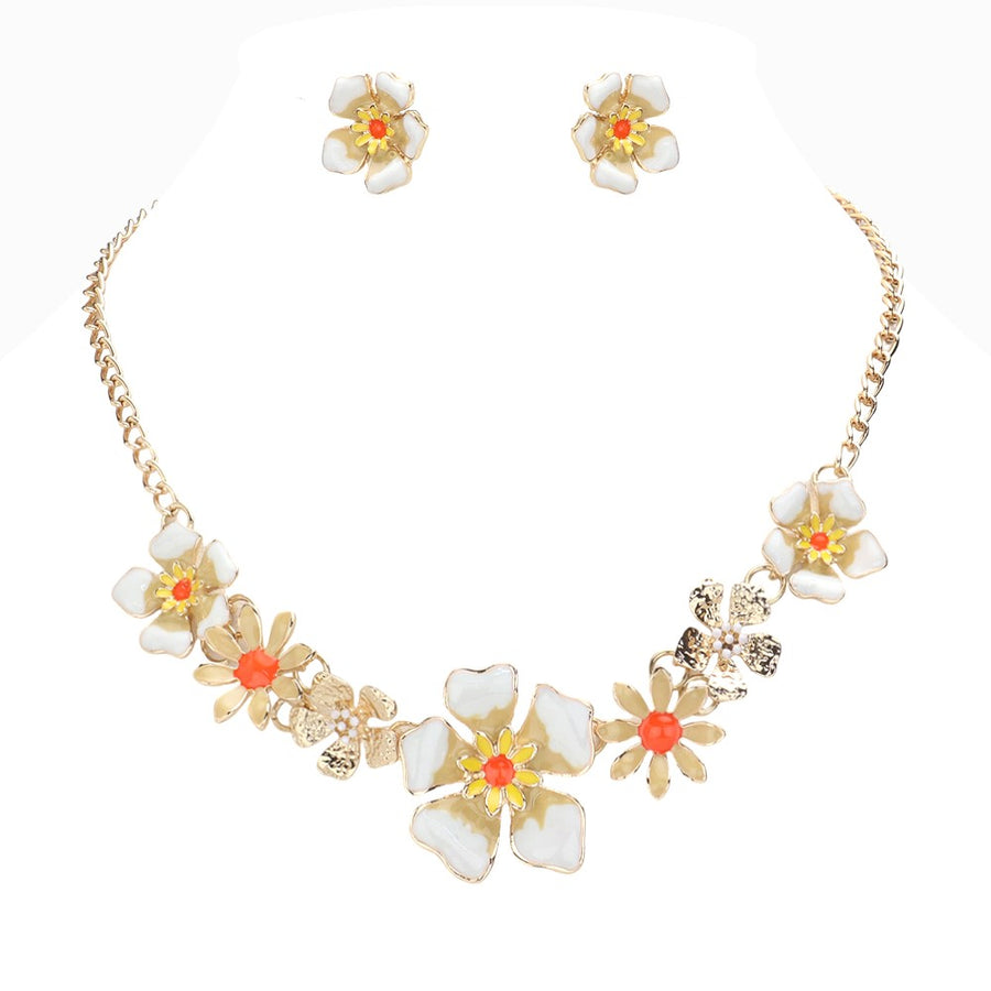 Romantic Enamel Blue Floral Necklace Set
