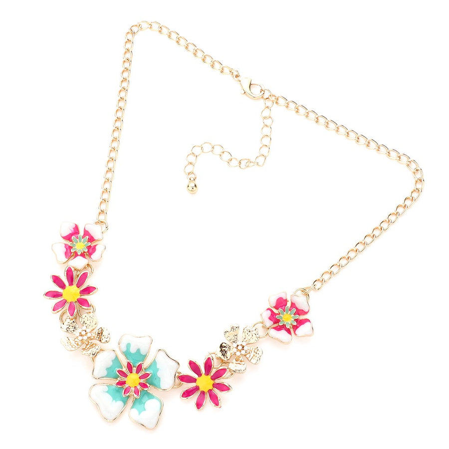 Romantic Enamel Blue Floral Necklace Set