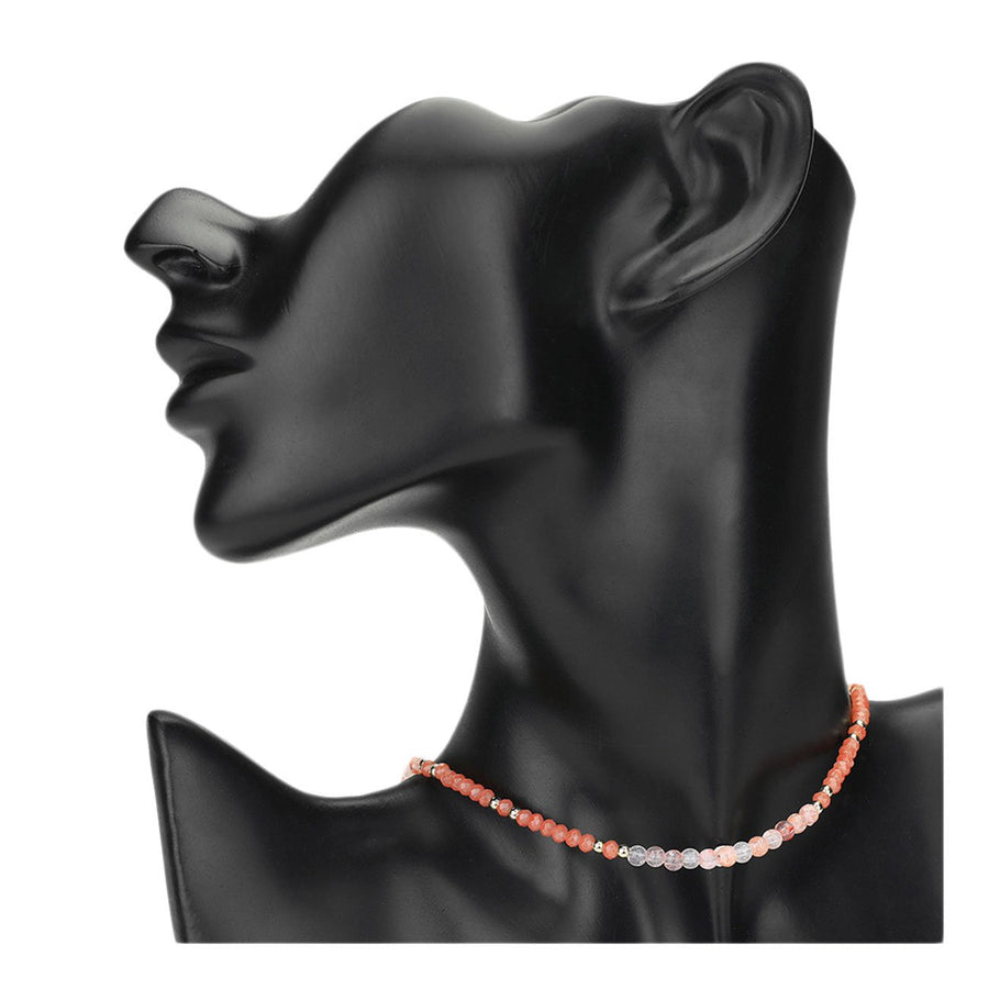 Coral Natural Stone Ball Faceted Beads Choker Necklace