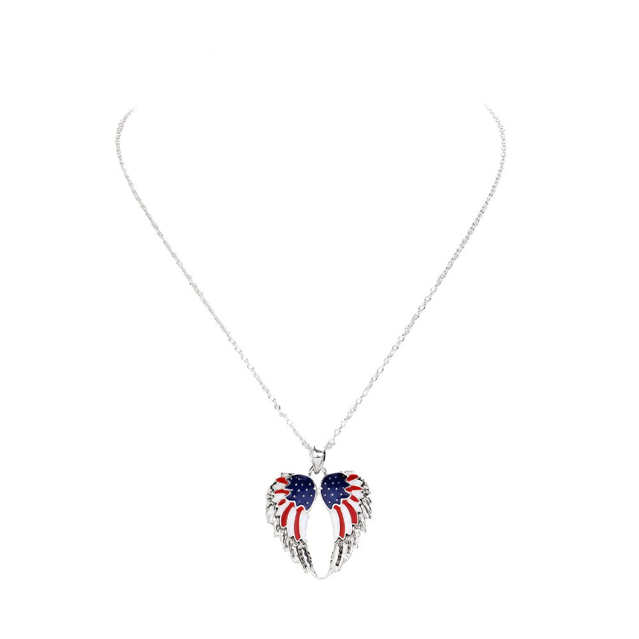 American USA Flag Double Wing Pendant Necklace