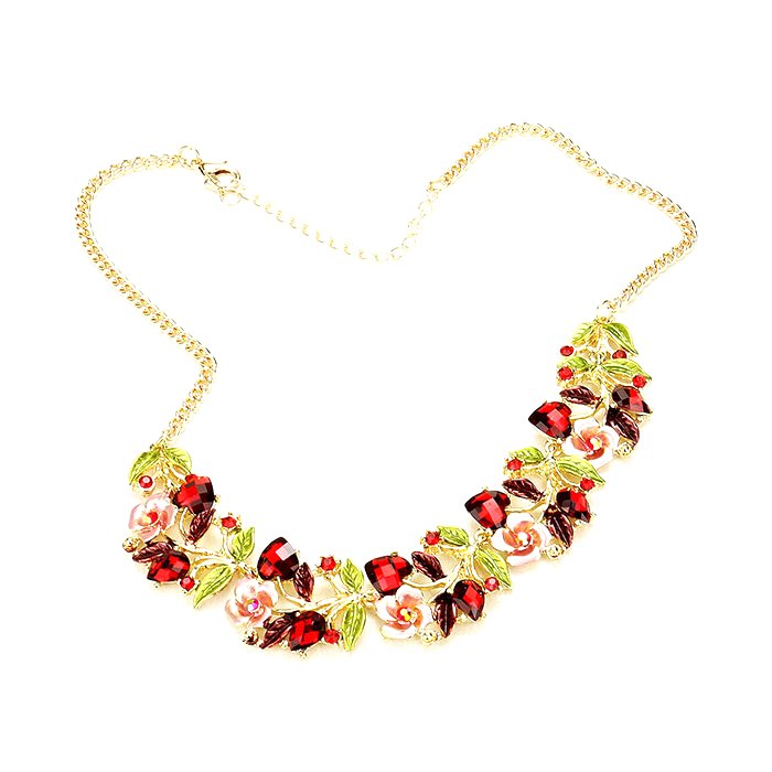 Gold Red Filigree Floral Stone Necklace Set