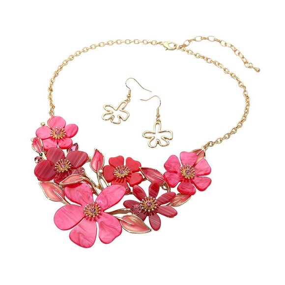 Fuchsia Resin Floral Statement Necklace