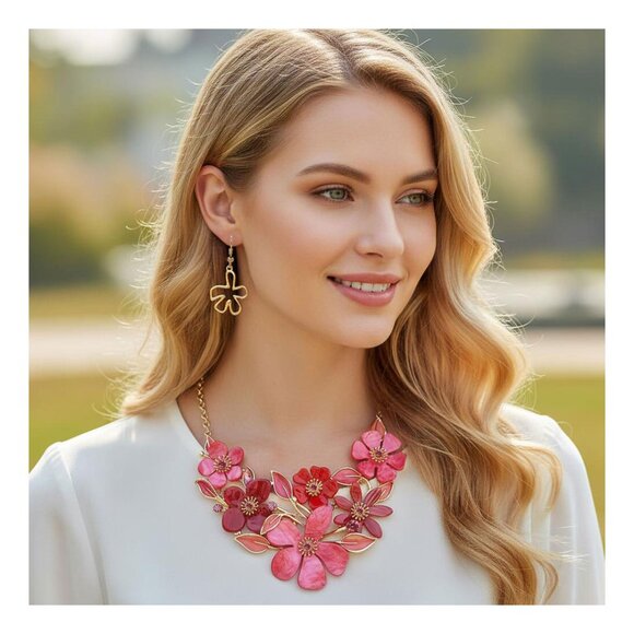 Fuchsia Resin Floral Statement Necklace
