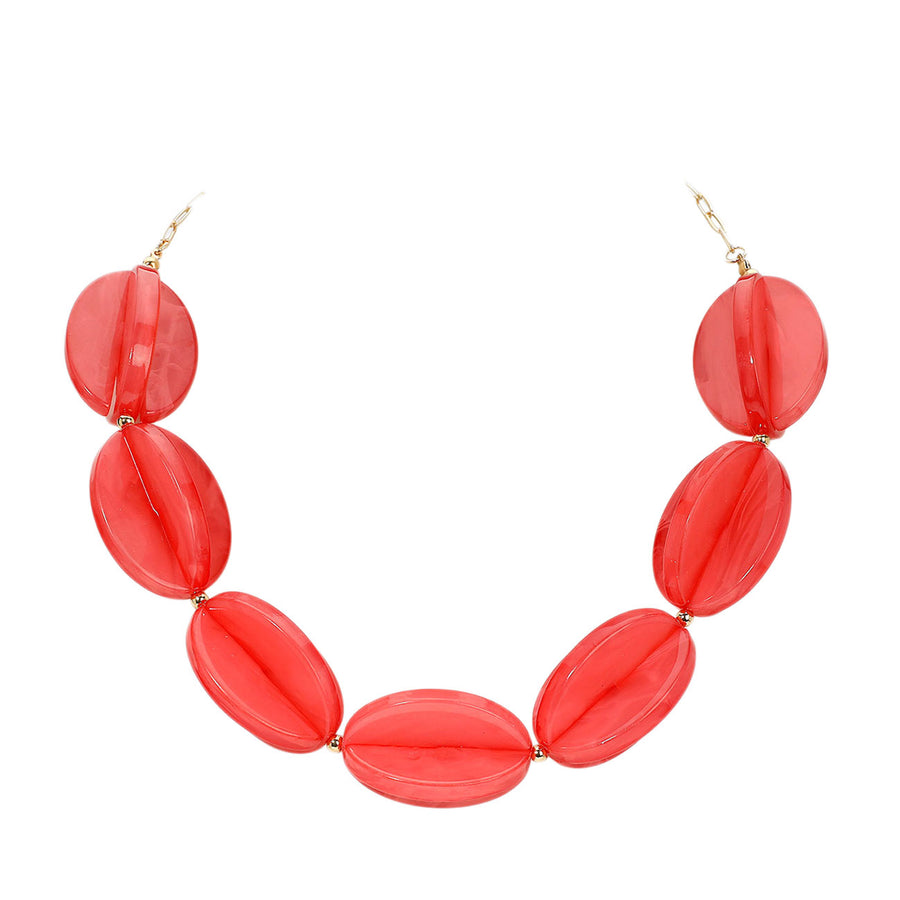 Fuchsia Celluloid Acetate Geometric Flower Bud Beaded Necklace