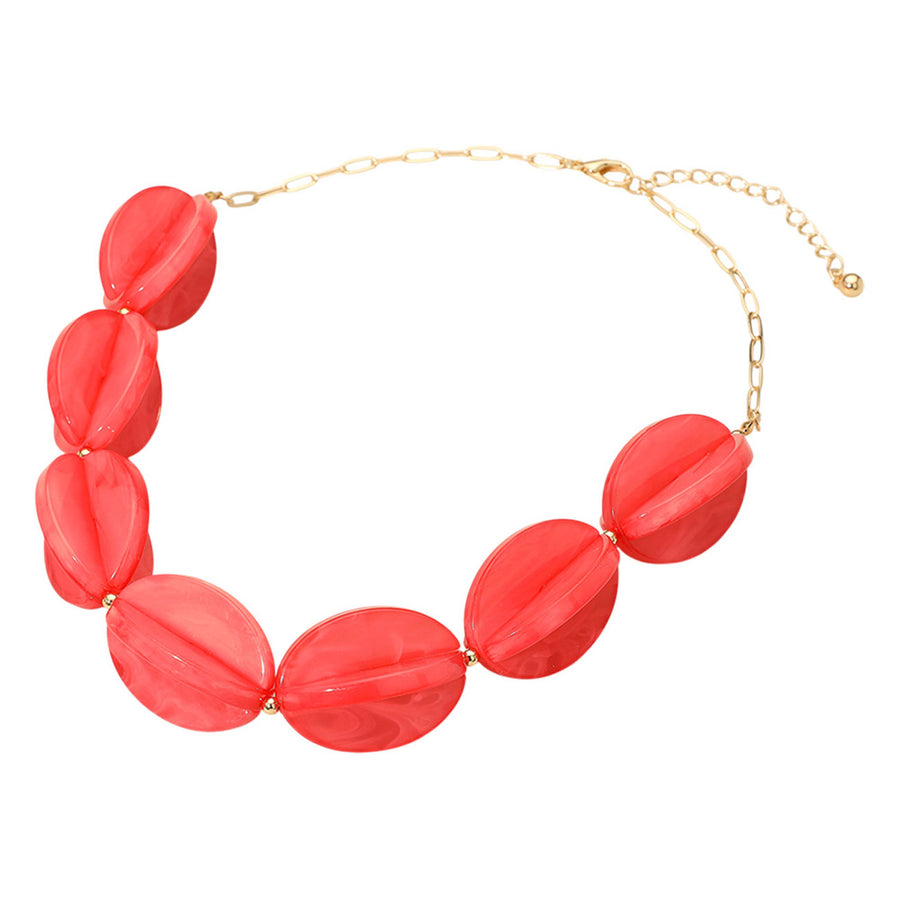 Fuchsia Celluloid Acetate Geometric Flower Bud Beaded Necklace