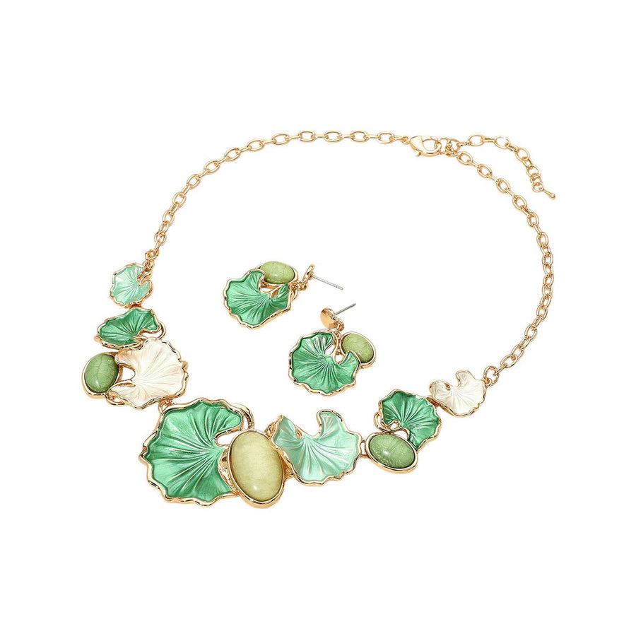 Green Gingko Leaves Vine Statement Necklace