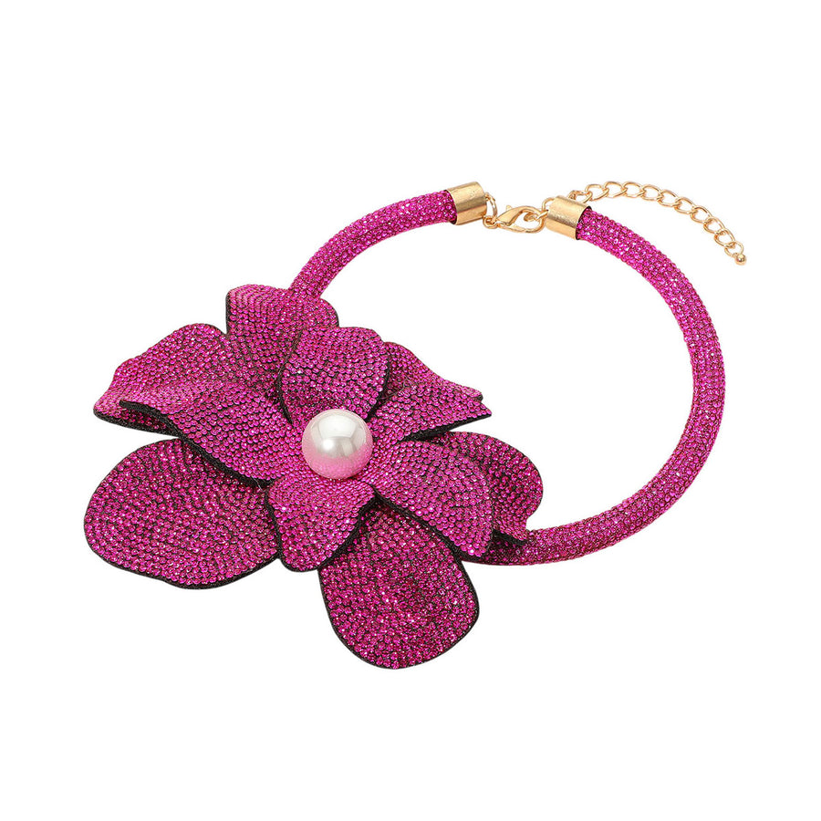 Topaz Bling Oversize Flower Stud Choker Necklace