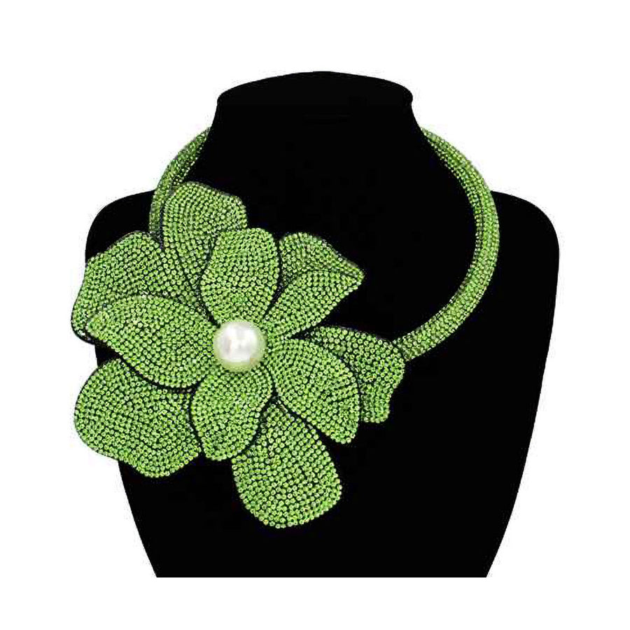 Topaz Bling Oversize Flower Stud Choker Necklace