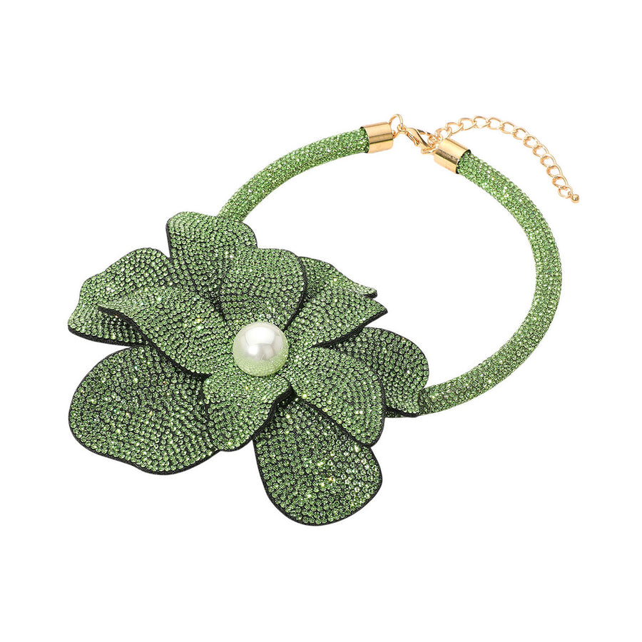 Topaz Bling Oversize Flower Stud Choker Necklace