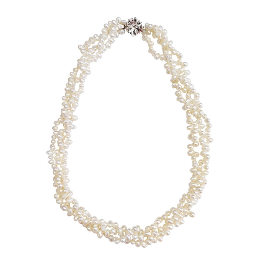 Lustrous Genuine Multi Strand Ivory Fresh Water Pearl Silver Necklace