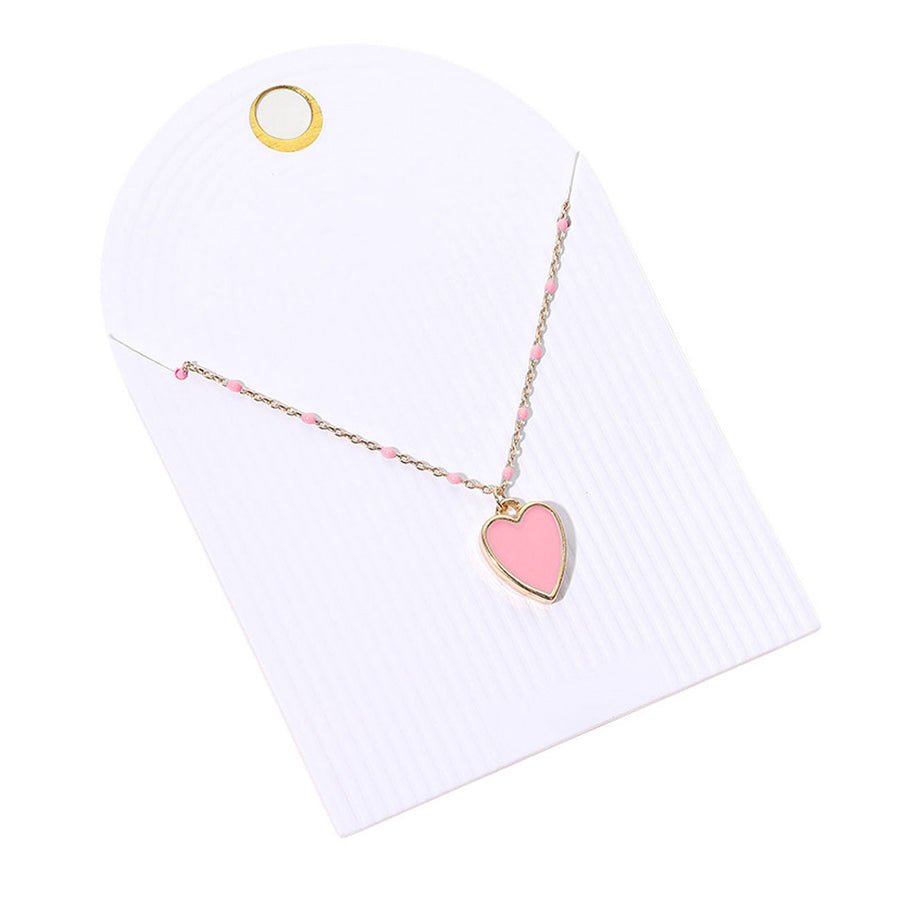 Lovely Enamel Pink Heart Pendant Chain Necklace