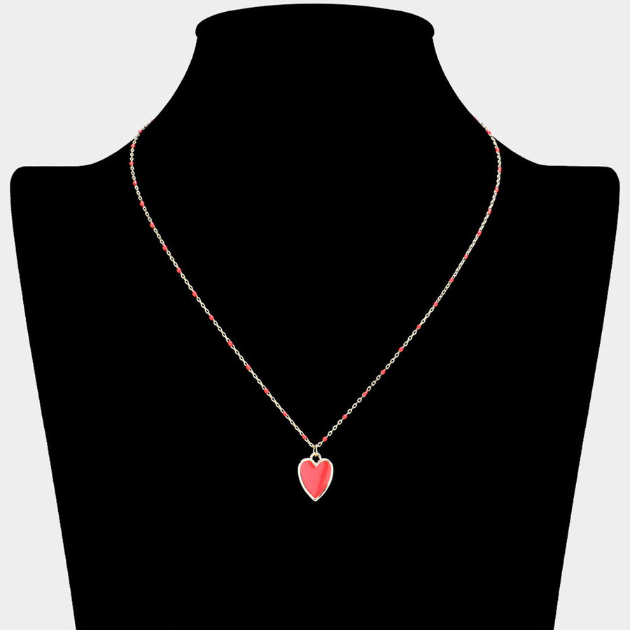 Lovely Enamel Pink Heart Pendant Chain Necklace