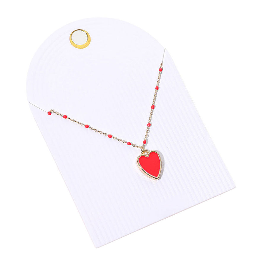 Lovely Enamel Pink Heart Pendant Chain Necklace