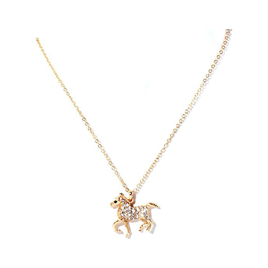 Gold Rhinestone Paved Horse Pendant Necklace
