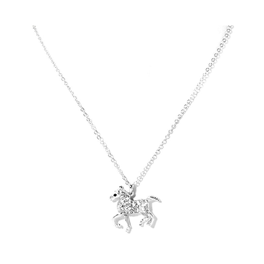Gold Rhinestone Paved Horse Pendant Necklace