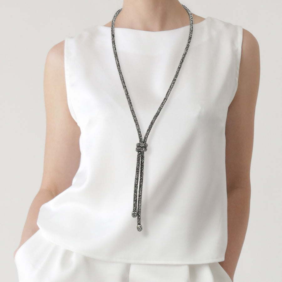 Bling Hematite Studded Knot Pointed Long Necklace