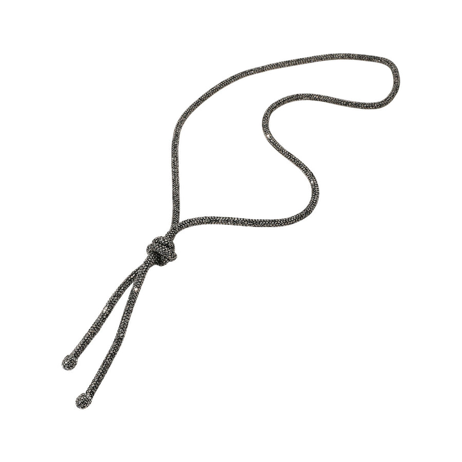 Bling Hematite Studded Knot Pointed Long Necklace