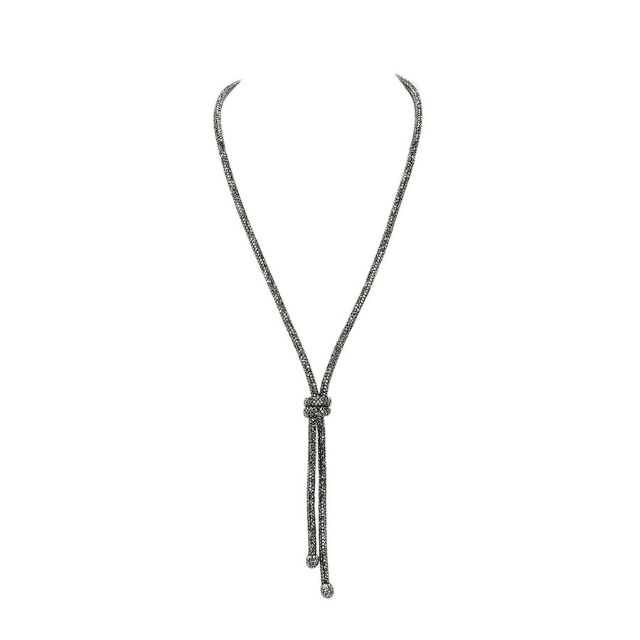 Bling Hematite Studded Knot Pointed Long Necklace